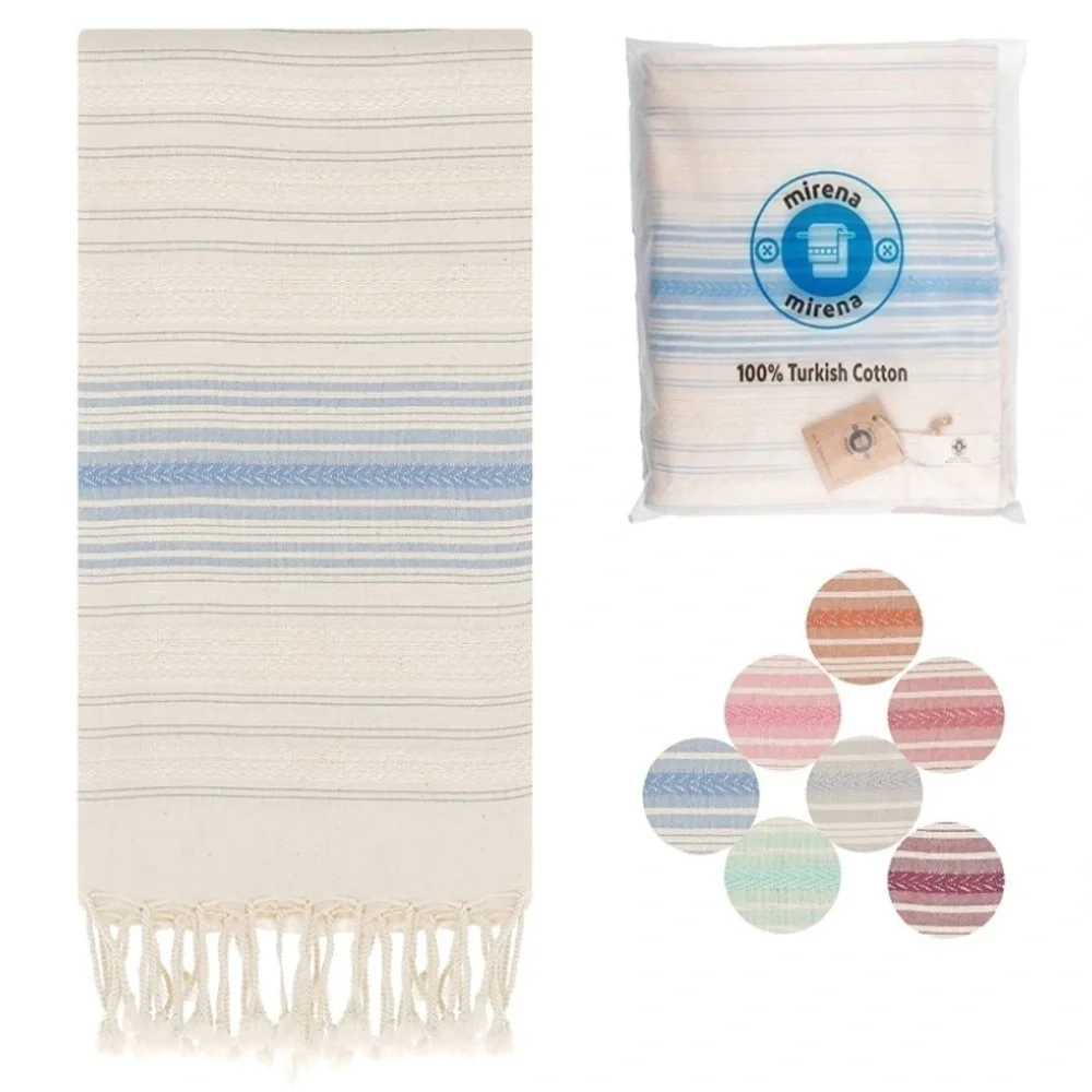 Brand New 100% Cotton Turkish Beach Towel Lightweight Light Blue 37”x71”